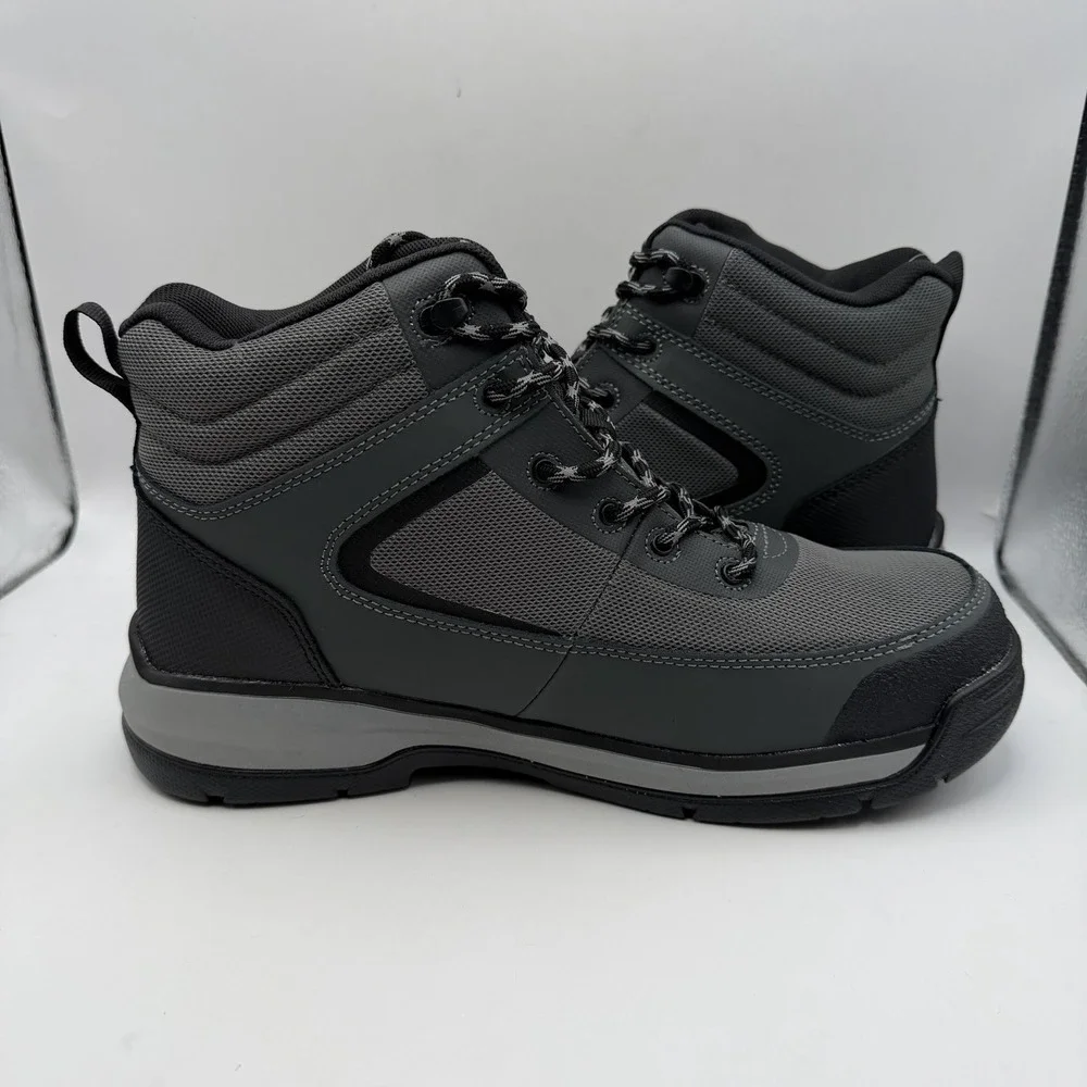 Bogs Shale Work Boots Gray Leather Mid Comp Toe Waterproof Lace Up Size 10 New